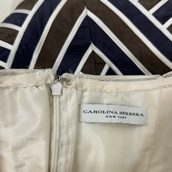 Carolina Herrera Dress Strapless Midi Silk Striped Brown Cream Size Large * - Picture 7 of 8